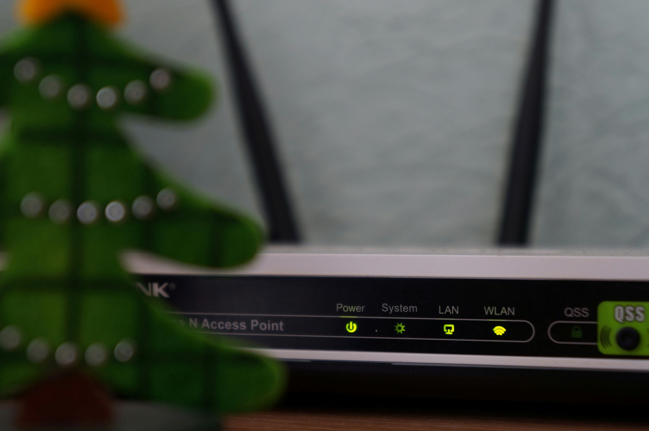 Router with lit up LED lights.